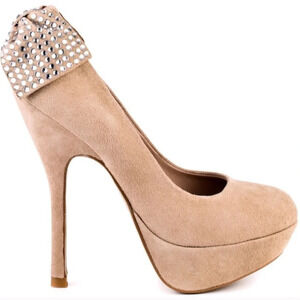 Steve Madden Parfait Blush Suede Diamond Bow High Heels Women’s Size 8.5